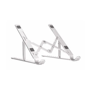Silver laptop stand on a white background