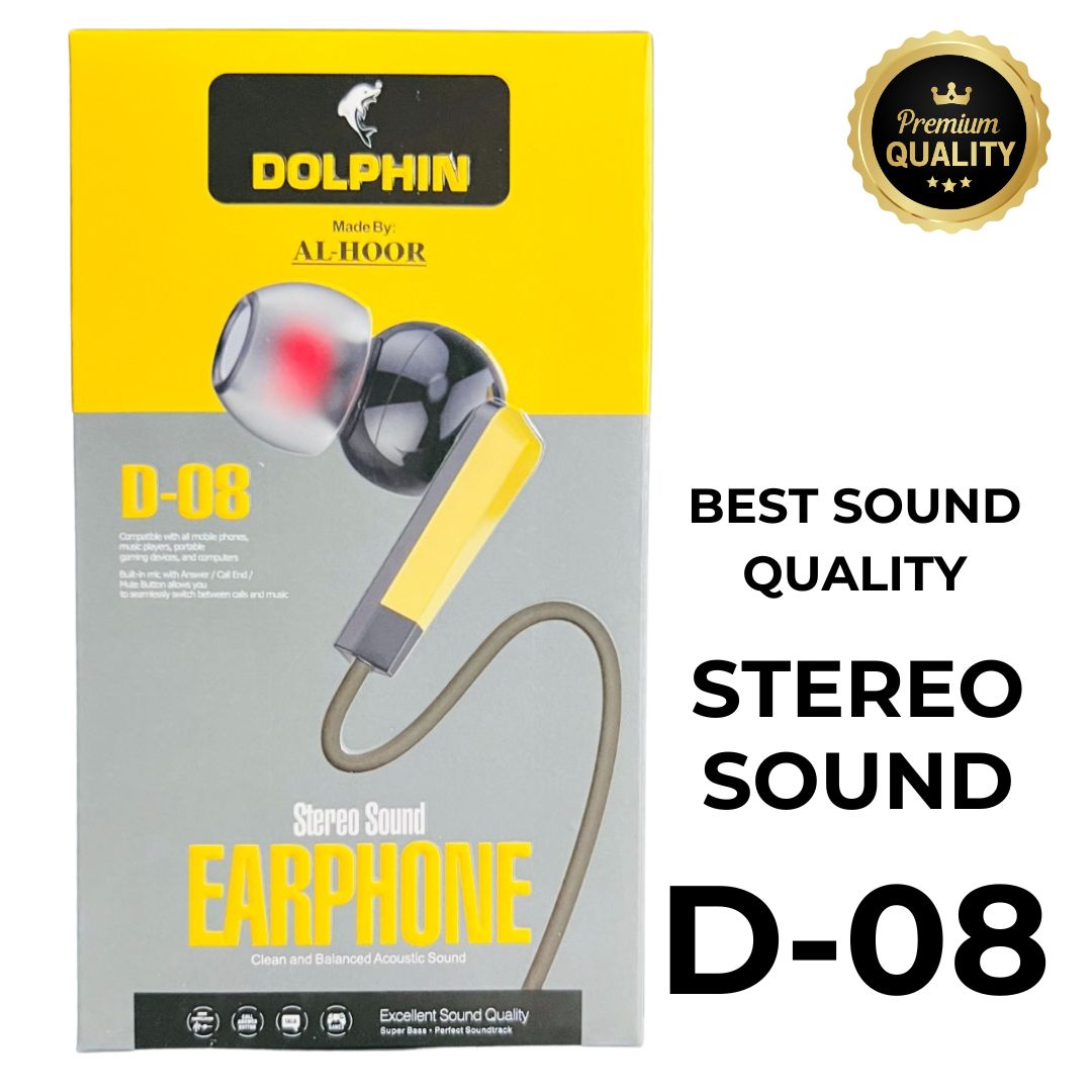 Dolphin D-08 Handsfree | Stereo Sound Earphones | Noise-Cancellation with Mic & Inline Controls Vitalkart