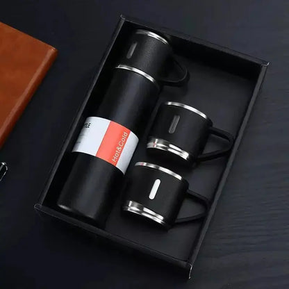 Premium Vacuum Flask Set – 500ml Stainless Steel Insulated Bottle with 3 Cups - Vitalkart