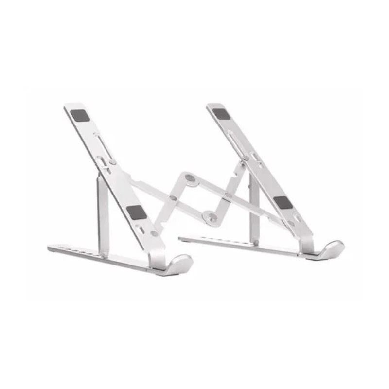 Silver laptop stand on a white background