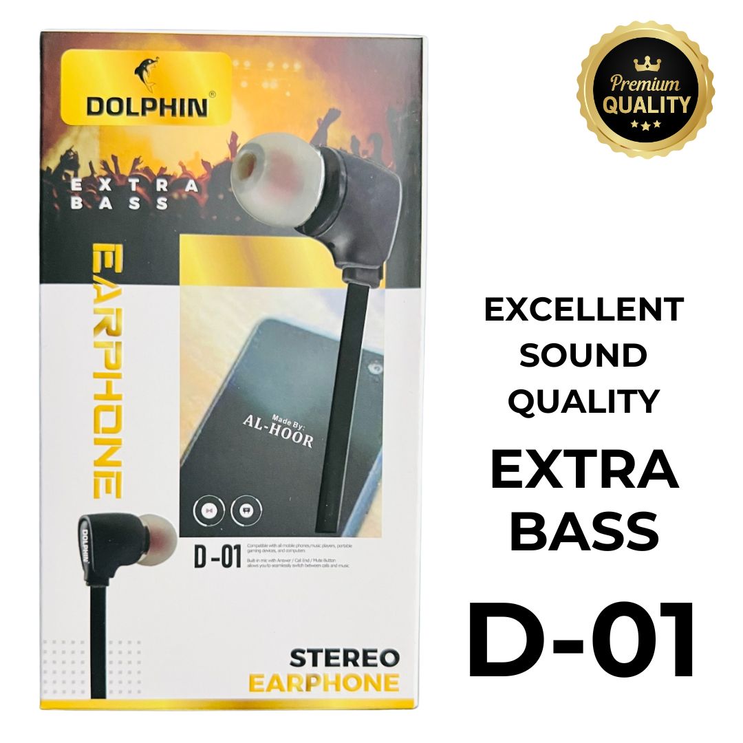 D-01 Handsfree | Super Bass Earphones | Elegant Design with Mic & Inline Controls Vitalkart