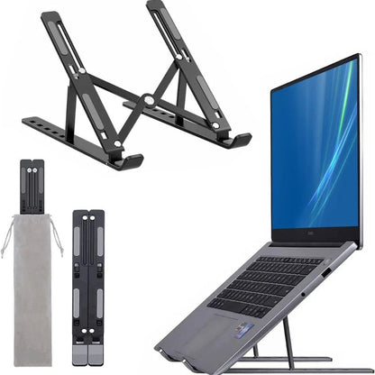 Collage of a laptop stand with a laptop on a white background