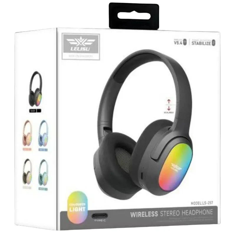 Lelisu LS-257 Wireless Stereo Headphones | Bluetooth 5.4 Over-Ear Headset with Type-C Charging & LED Lights Vitalkart