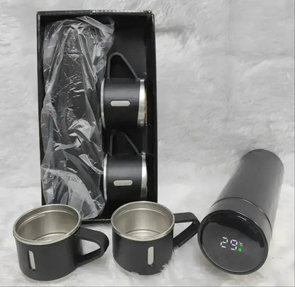 Premium Vacuum Flask Set – 500ml Stainless Steel Insulated Bottle with 3 Cups - Vitalkart