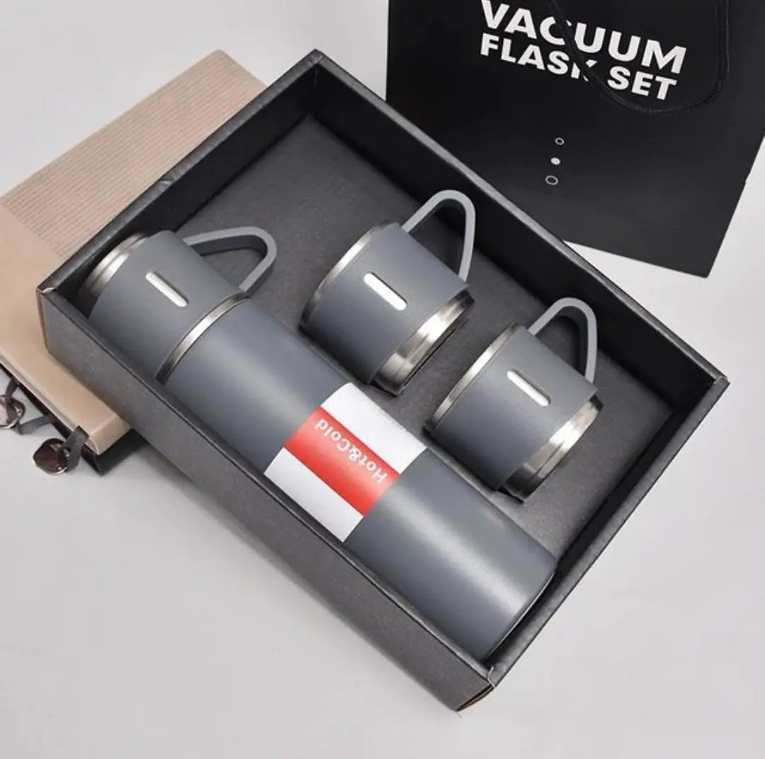 Premium Vacuum Flask Set – 500ml Stainless Steel Insulated Bottle with 3 Cups - Vitalkart
