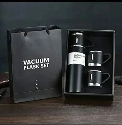 Premium Vacuum Flask Set – 500ml Stainless Steel Insulated Bottle with 3 Cups - Vitalkart