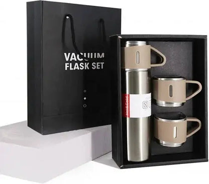 Premium Vacuum Flask Set – 500ml Stainless Steel Insulated Bottle with 3 Cups - Vitalkart